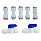 Lemoy 1/4 Tube Push Fit Straight Quick Connect Check Valve for RO Water Reverse Osmosis System (Pack of 5) (5 pack+2 ball valve)