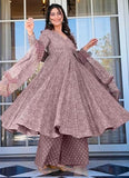 Anni Designer Women'S Rayon Viscose Anarkali Printed Kurta With Palazzo & Dupatta (Sinners Purple_S_Purple_Small),Purple,S,,,