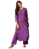 Anni Designer Women'S Cotton Blend Straight Printed Kurta With Palazzo (Tenzin Purple_M_Purple_Medium),Purple,M
