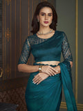 Satrani Womens Pure Chiffon Saree (3568S123N_Peacock Blue)