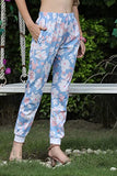 Leriya Fashion Womens Wide Leg Pants Flowers Floral Print Drawstring Loose Long Trousers (Small, Blue)