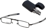 Calabria Mini Metal Folding Reading Glasses +1.00 Pewter/Black Flip Top Hard Case Corning Glass Lens Pocket Readers Foldable