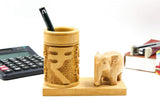 Indicast Wooden Pen Holder with Elephant Brown for Study Office Table (Rupee Design)