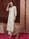 Anni Designer Women'S Rayon Viscose Straight Printed Kurta With Pant (Tirah Cream-Vks01_L_Cream_Large),Cream,L,Rayon,Regular,