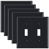 ELEGRP Glossy Black 2-Gang Toggle Switch Wall Plates, Double Mid-Size 4.88 H x 4.94 L Unbreakable Thermoplastic Faceplate Cover