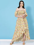 Oomph! Women'S Western & Fusion Wear Midi Dresses For Women Off Shoulder Yellow - Md674,Yellow 5Apparel,S