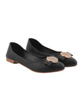 Shoetopia Women'S Black Ballet Flats Textured Slip-On Bellies With Decorative Bow & Gold Button | Elegant Casual & Office Eu38,Black,5,B0CVBFQHXN