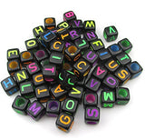 1000pcs Mixed Acrylic Letter/Alphabet A-Z Cube Beads for DIY Craft (Black with Color Letter 6x6x6mm)