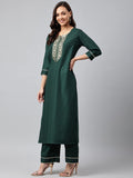 Gosriki Women'S Cotton Blend Straight Solid Kurta With Palazzo & Dupatta (Vtm Green_M-Go_Green_Medium),Green,,B0B68PM6DM
