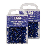 JAM PAPER Colorful Push Pins - Blue PushPins - 2 Packs of 100