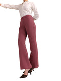 Fablestreet Women Formal Trousers | Flared MidRise Design With Belt Loops & Plain Hem | Solid Pattern & Woven Construction | Of