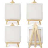 WYBG 4 Pieces Mini Canvases for Painting with Easel Set, 4x4 Inch Stretched White Blank Canvas Panels Wood Easels for Adults Kid