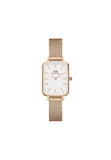 Daniel Wellington Quadro Analog Watch For Women With White Rectangle Dial & Rose Gold Stainless Steel Bracelet Band Water Resist