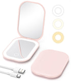 Gospire Lighted Travel Makeup Mirror with Light and Magnification 1X/3X, Stepless Dimming and 3 Color Adjustable Lights, Recharg