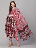 Anni Designer Women'S Cotton Blend Straight Printed Kurta With Pant & Dupatta (Nalika Magenta-Kbv_Xl_Magenta_X-Large),Magenta,XL,Cotton Blend,Regular,Kurta, Scarf