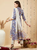 Gosriki Women'S Cotton Blend Printed Straight Kurta With Pant & Dupatta (Silhot-Blue-Brt-Gs_Xl_Blue_X-Large),Blue,,B0CJY6Y1CV
