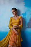 Soch Womens Mustard Tussar V-Neck Back-Open Sleeveless Blouse Mustard M