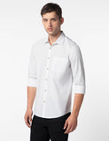 FYLTR Men's Solid 100% Cotton Casual Full Sleeves Shirt with Pocket,Thunder White