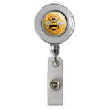 Bee on Honeycomb Retractable Reel Chrome Badge ID Card Holder Clip