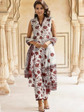 Shienzy Dupatta Set || Kurta Set || Kurta Pant Set || Ethnic Set || Sleeveless Kurta Set For Women Brown 3Xl