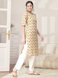 Pinkmint Kurta Set For Women Cotton Printed Straight Kurta With Pant (Pack Of 1) Multicolor6 L