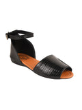 Shoetopia Ankle Buckled Peep-Toe Black Flat Sandals For Women & Girls /Uk8,Black,8,B0BV6W1SZZ