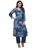 Anni Designer Women'S Rayon Blend Straight Printed Kurta With Pant (Kitimat Cerosin_Xxl_Blue_Xx-Large),Dark Blue,2XL