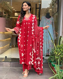 Gosriki Women'S Rayon Viscose Printed Anarkali Kurta With Palazzo & Dupatta (Chakrika Red-Vks01-Gs_Xl_Red_X-Large),Red,,B0DS18G298
