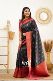 Flosive Womens Present Banarasi Soft Lichi Silk Saree Beautiful Jacquard Rich Pallu Design Work Zari Woven Kanjivaram Silk Style Saree With Soft Lichi Silk Blouse Piece Multi (Black)