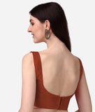 Pujia Mills Women'S Deep Neck Silk Sleeveless Readymade Blouse (Copper, 34)