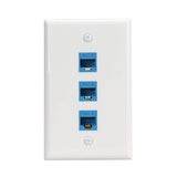 3 Port Ethernet Wall Plate,Cat 6 Wall Plate Female-Female Compatible with Cat6/6e/5/5e Ethernet Devices -Blue