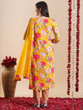 Anni Designer Women'S Rayon Blend Straight Printed Kurta With Pant & Dupatta (Ganita Mustard-Vks01_Xl_Mustard_X-Large),Mustard,XL,Rayon Blend,Regular,