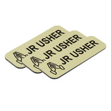 Jr Usher 1 x 3 Name Tag/Badge, Brushed Gold, Praying Hands (3 Pack)