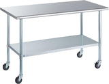ROCKPOINT Stainless Steel Table for Prep & Work with Caster Wheels 30x60 Inches, NSF Metal Commercial Kitchen Heavy Duty Table w