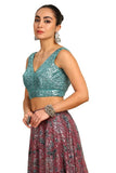 Soch Womens Turquoise Blue Sequinned Embellished Georgette Padded Blouse Turquoise Blue 36