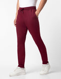 FYLTR Men's Casual Straight Leg Joggers with Stripe Tape Detail - Elasticated Waist with Drawstring | Zip Pockets | Solid Color,Berry Cherry