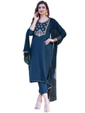 Gosriki Women'S Cotton Blend Embroidered Straight Kurta With Pant & Dupatta (Bgm Kerosin-Gs_Xl_Dark Blue_X-Large),Blue,,B0CHSBR6D3
