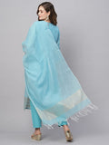 Anni Designer Women'S Cotton Blend Straight Solid Kurta With Pant & Dupatta (Lahar-Firozi_Xxl_Sky Blue_Xx-Large),Sky Blue,2XL,Cotton Blend,Regular,Dupatta