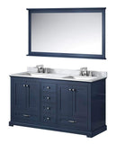 Lexora Dukes 60 in. W x 22 in. D Navy Blue Double Bath Vanity, Carrara Marble Top and 58 in. Mirror