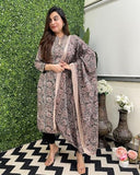 Anni Designer Women'S Rayon Blend Straight Printed Kurta With Pant & Dupatta (Vaarahi Black_Xl_Black_X-Large),Black,XL,Rayon Blend,Regular,