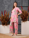 Anni Designer Women'S Cotton Blend Printed Ethnic Co-Ord Set (Ambhiya Pink_L_Pink_Large),Pink,L,Cotton Blend,Regular,Kurta