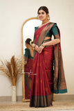 Flosive Womens Present Banarasi Soft Lichi Silk Saree Beautiful Jacquard Rich Pallu Design Work Zari Woven Kanjivaram Silk Style Saree With Soft Lichi Silk Blouse Piece Ayn Royal (Red)