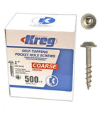 Kreg SMLC1500 Zinc Pocket Screws, 1 Inch #8 Coarse Thread, MaxiLoc Head (500 Count)