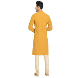 Manyavar Traditional Selfdesign Sideopening Kurta And Churidar Set For Men - (Yellow, Large)