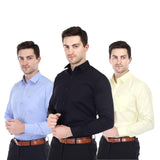 Xjarvis Clifton Men'S Regular Fit Cotton Blend Plain Shirt Full Sleeves Casual & Formal Summer Shirt With Pocket Design & Spread Collar Pack Of 3 (Blue/Black/Lemon Xl),Blue, Black, Lemon,,B0DNYVDY8P