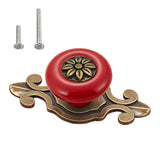 HUAMULAN 10 Pack Retro Ceramic Knobs,Vintage Dresser Kitchen Petal Cabinet Pulls Zinc Alloy Base Back Plate Kid Cupboard Wardrob