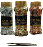 CLASSIC WARAQ CO. Gold Leaf Flakes with Tweezers for Cakes Decorations, Arts N Craft 3 Bottle (Gold, Silver, Rose Gold) 15gm Eac