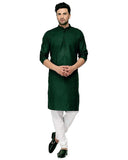 ashtang Mens Cotton Blend Solid Straight Kurta, Green, XXL