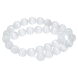 HARFINGTON 32pcs White Cat's Eye Stone Beads 12mm Round Smooth Gemstone Crystal Loose Bead for Jewelry Making Bracelets Necklace