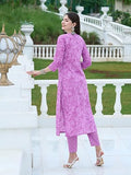 Anni Designer Women'S Cotton Blend Straight Printed Kurta With Pant Set (Edf-Purple-Nw_S_Purple_Small),Purple,S,Cotton Blend,Regular,Kurta
